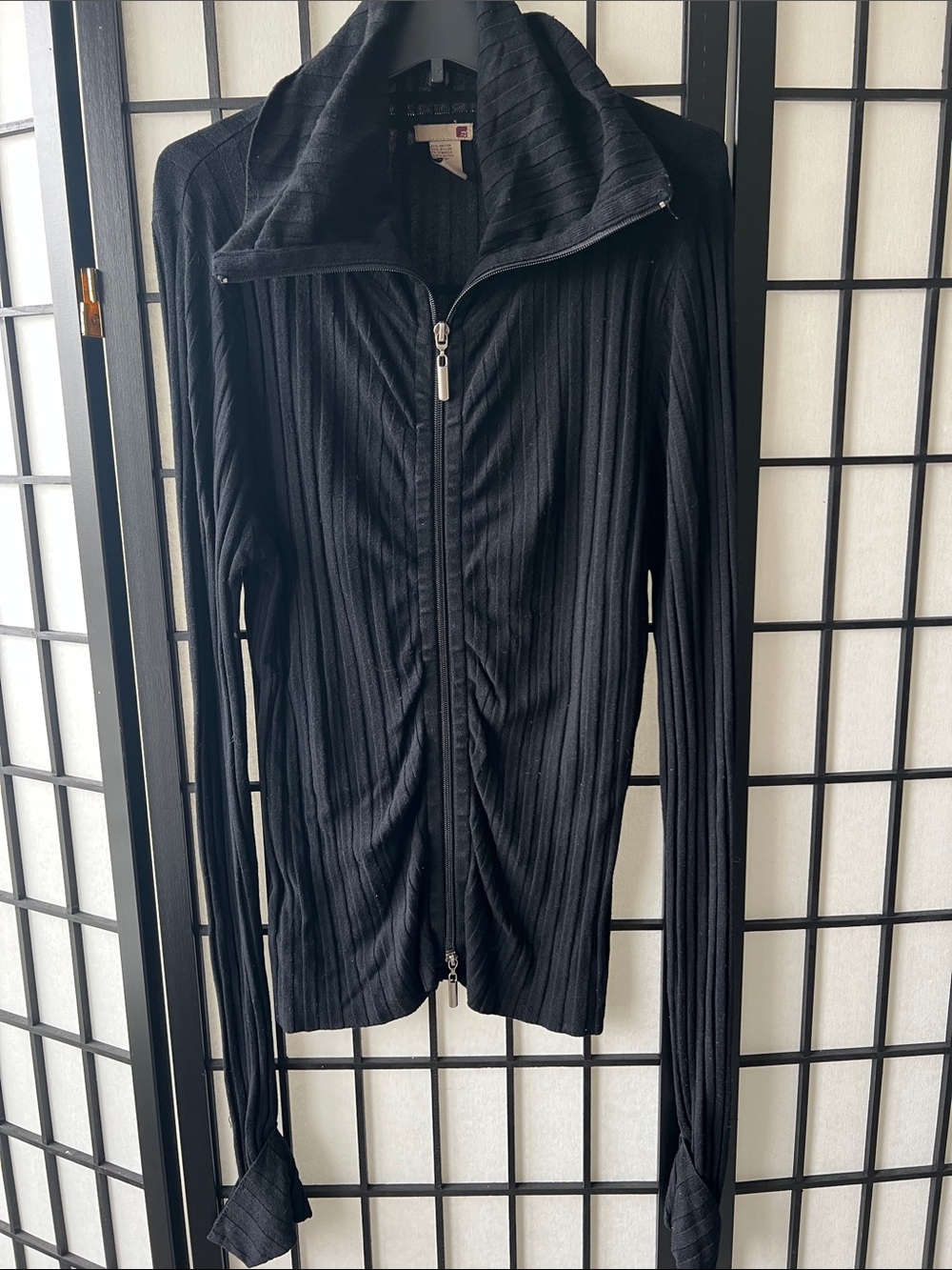Black Ribbed Zip-Front Jacket